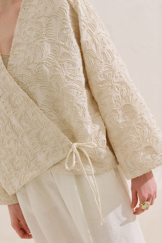 Premium Embroidered Kimono Ecru