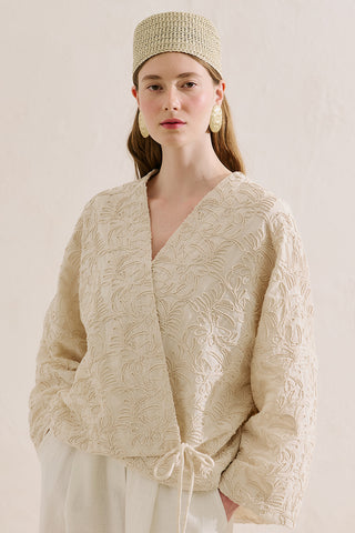 Premium Embroidered Kimono Ecru