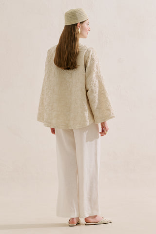 Premium Embroidered Kimono Ecru