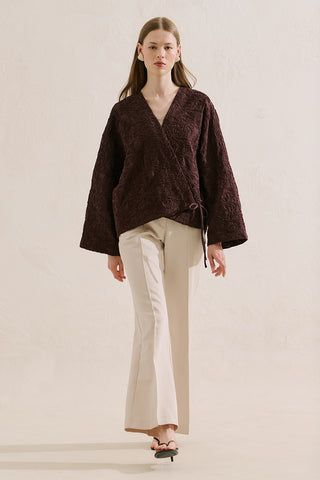 Premium Embroidered Kimono Brown