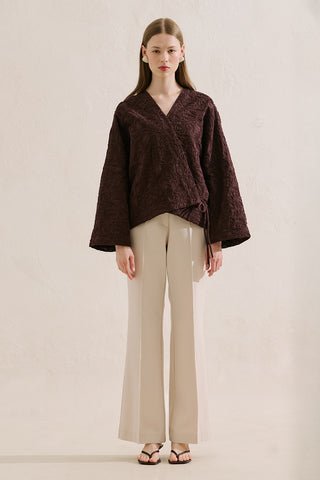 Premium Embroidered Kimono Brown