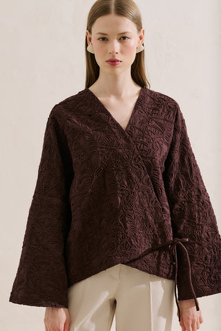 Premium Embroidered Kimono Brown