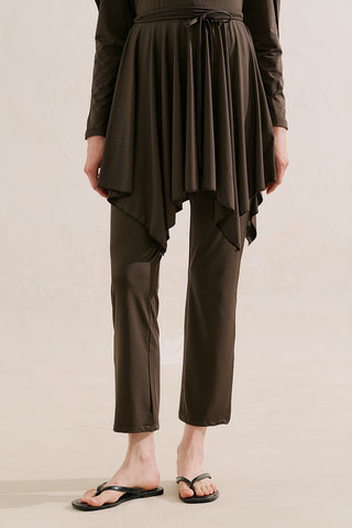 Modest Swim Set With Asymmetric Skirt Brown