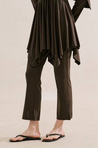 Modest Swim Set With Asymmetric Skirt Brown