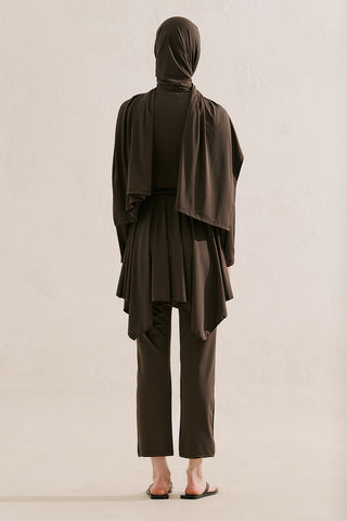 Modest Swim Set With Asymmetric Skirt Brown