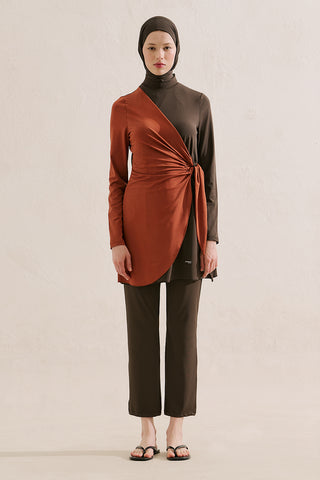 Tie Detail Modest Swim Set Brown