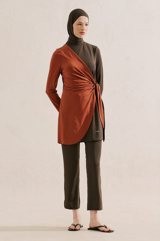 Tie Detail Modest Swim Set Brown