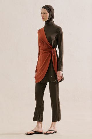 Tie Detail Modest Swim Set Brown