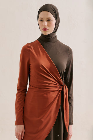 Tie Detail Modest Swim Set Brown