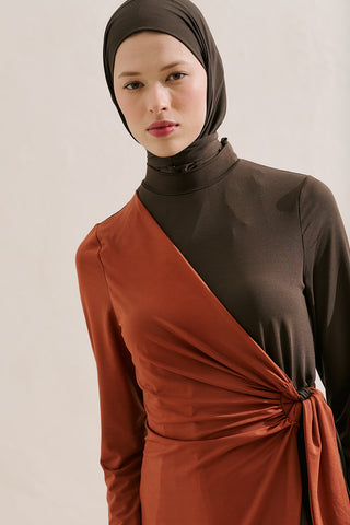 Tie Detail Modest Swim Set Brown