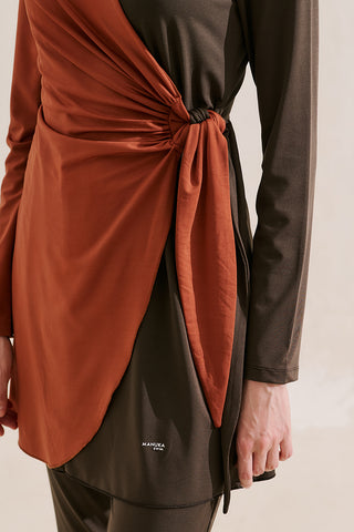 Tie Detail Modest Swim Set Brown