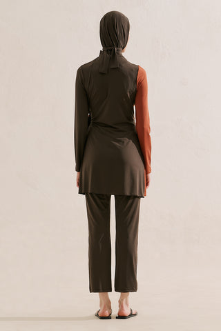 Tie Detail Modest Swim Set Brown