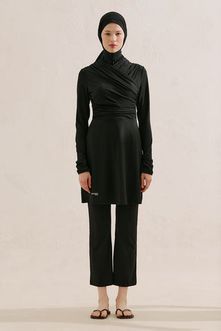 Draped Modest Swim Set Black