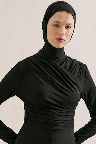 Draped Modest Swim Set Black