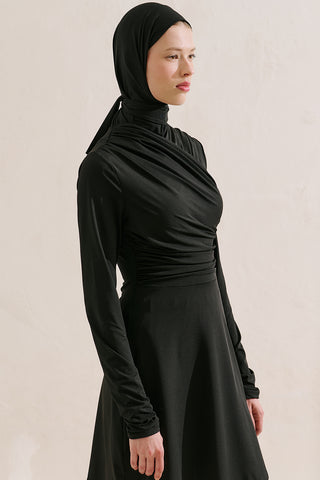 Draped Modest Swim Set Black