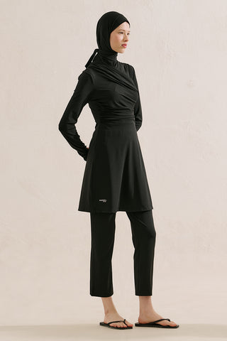 Draped Modest Swim Set Black