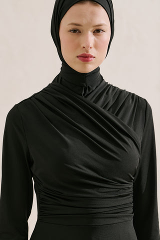 Draped Modest Swim Set Black