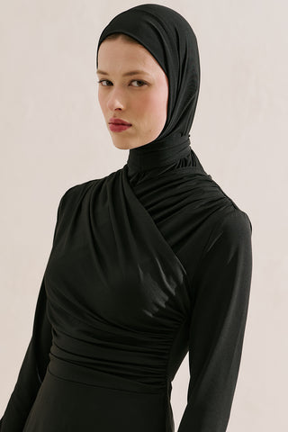 Draped Modest Swim Set Black