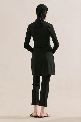 Draped Modest Swim Set Black