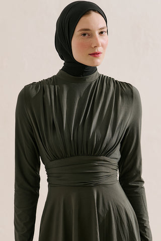 Ruffle Detail Belted Modest Swim Set Green