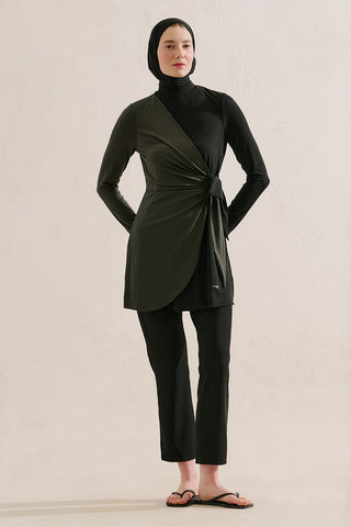 Tie Detail Modest Swim Set Black