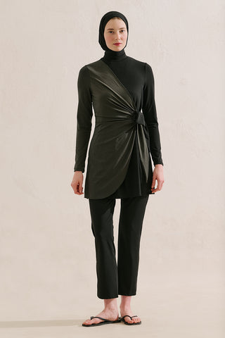 Tie Detail Modest Swim Set Black