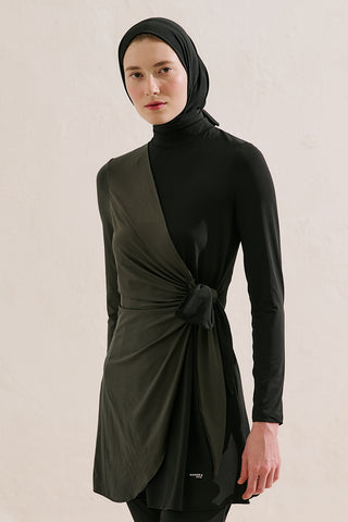 Tie Detail Modest Swim Set Black