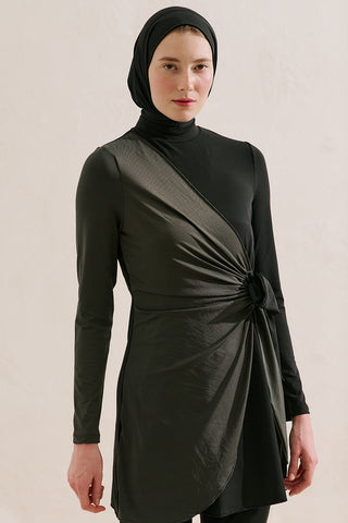 Tie Detail Modest Swim Set Black