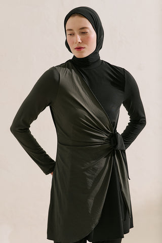 Tie Detail Modest Swim Set Black