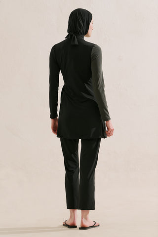 Tie Detail Modest Swim Set Black