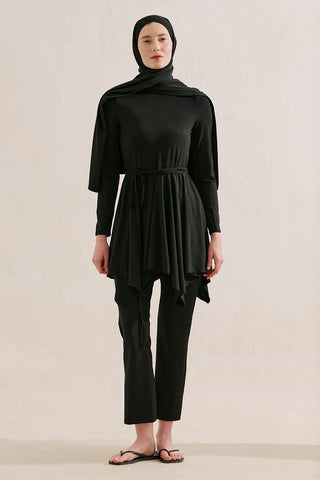 Modest Swim Set With Asymmetric Skirt Black