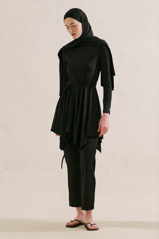 Modest Swim Set With Asymmetric Skirt Black
