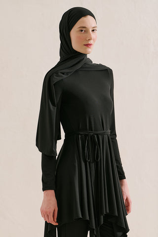 Modest Swim Set With Asymmetric Skirt Black