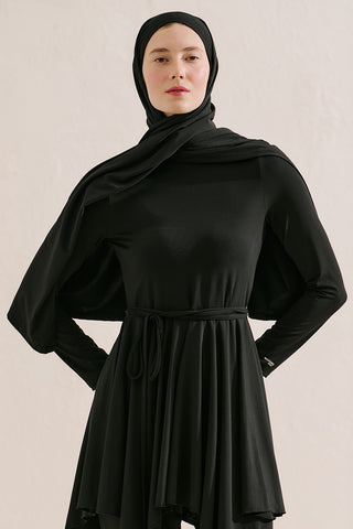 Modest Swim Set With Asymmetric Skirt Black
