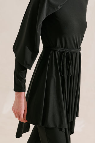 Modest Swim Set With Asymmetric Skirt Black