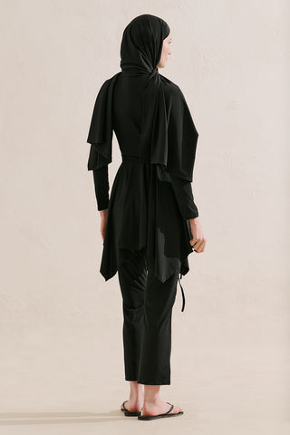 Modest Swim Set With Asymmetric Skirt Black