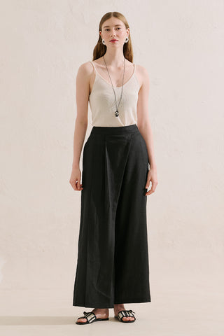 Linen Wrap Front Trousers Black