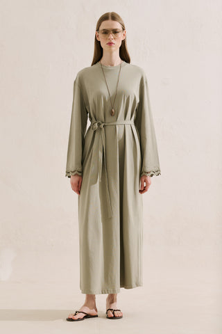 Embroidered Relaxed Dress Sage Green