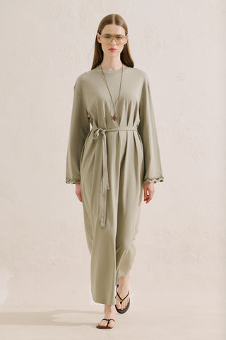 Embroidered Relaxed Dress Sage Green