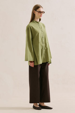 Layered Pleat Buttoned Shirt Grass Green