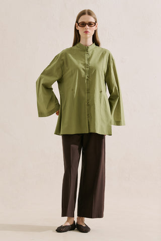Layered Pleat Buttoned Shirt Grass Green