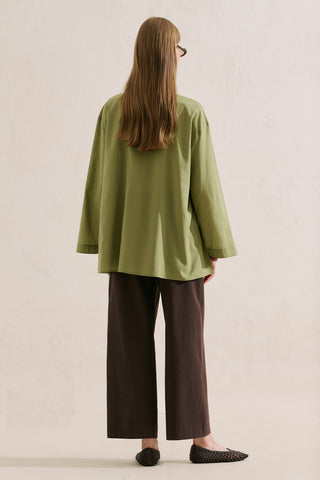 Layered Pleat Buttoned Shirt Grass Green