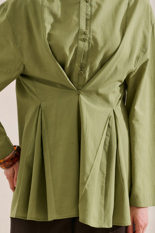Layered Pleat Buttoned Shirt Grass Green