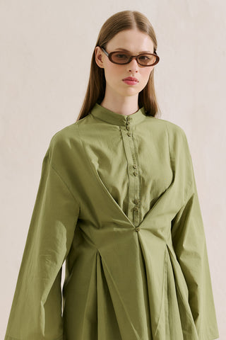 Layered Pleat Buttoned Shirt Grass Green