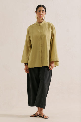 Layered Pleat Buttoned Shirt Yellow