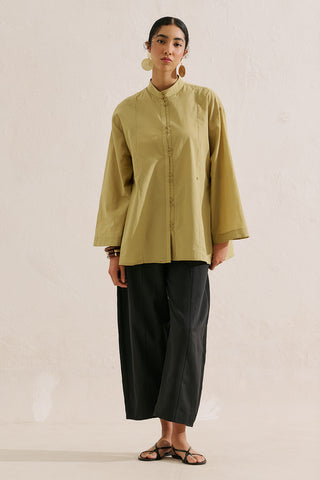 Layered Pleat Buttoned Shirt Yellow
