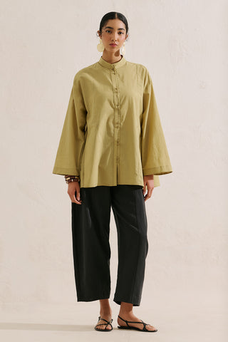 Layered Pleat Buttoned Shirt Yellow