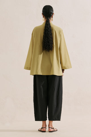 Layered Pleat Buttoned Shirt Yellow