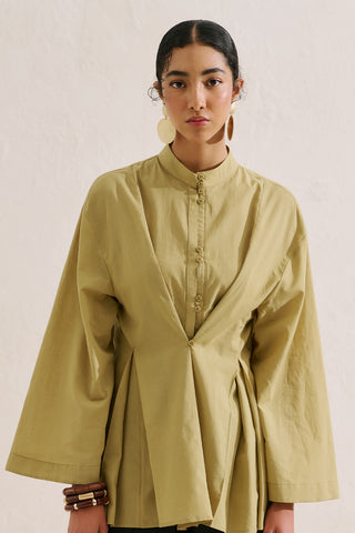 Layered Pleat Buttoned Shirt Yellow