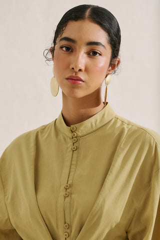 Layered Pleat Buttoned Shirt Yellow